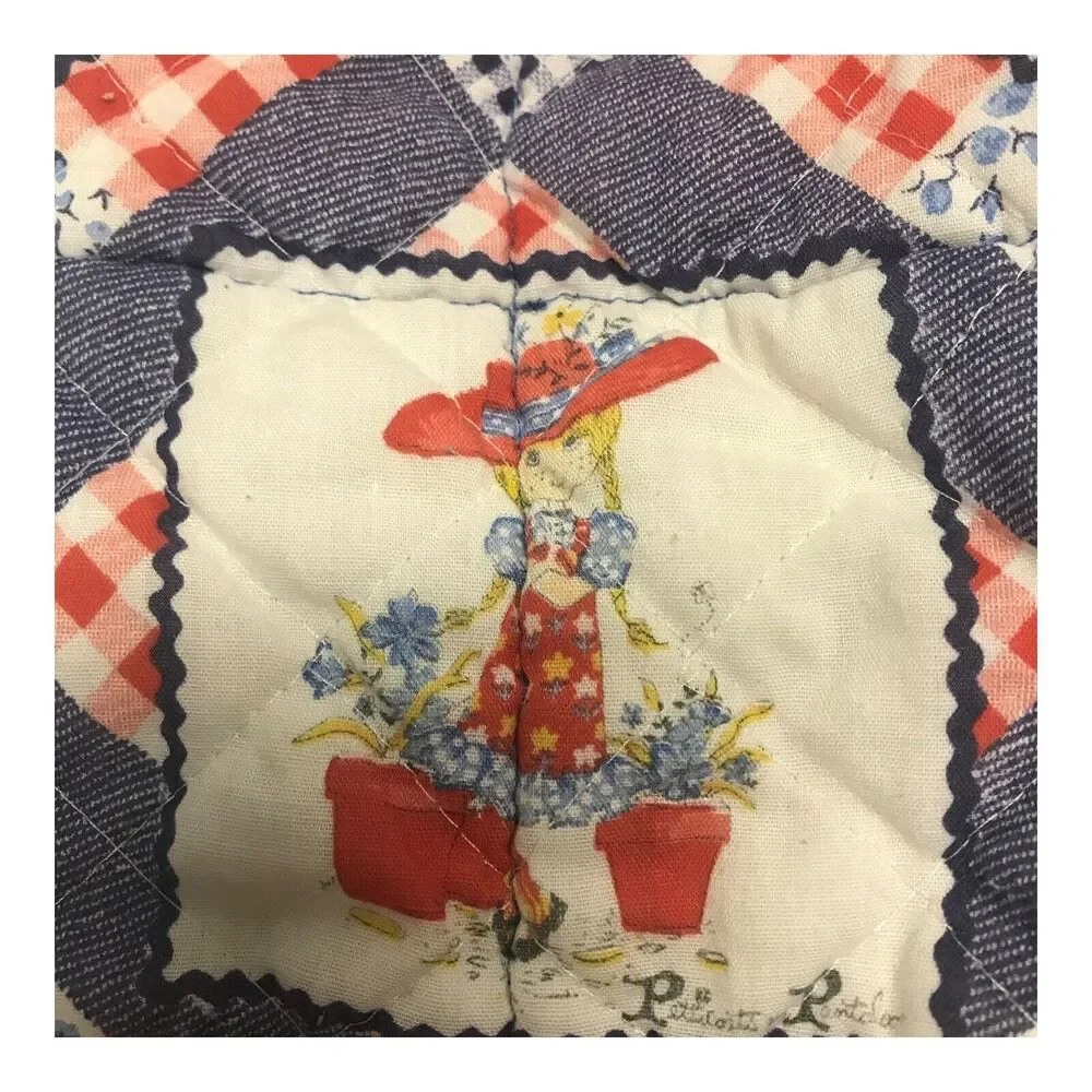 Vintage Petticoats & Pantaloons Holly Hobbie Style Quilt Handmade Red Blue